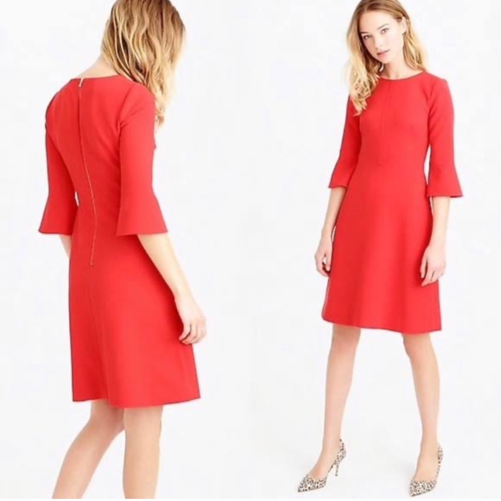 J. Crew Bell Sleeve Crepe Sheath Dress Coral Pink Red Orange Size 10